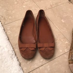 Brown suede quilted Delman ballet flat